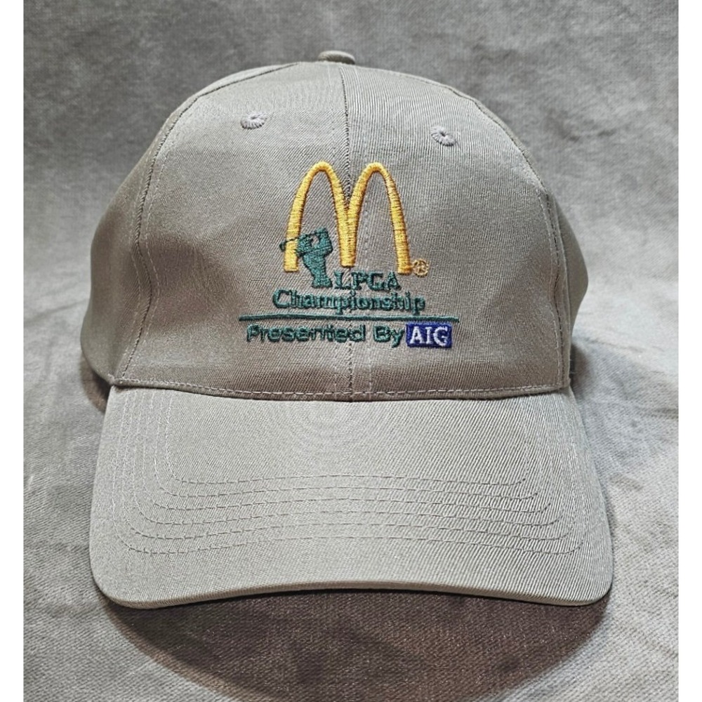 Vintage McDonalds LPGA Championship AIG Golf Hat Tan Adjustable Baseball Cap